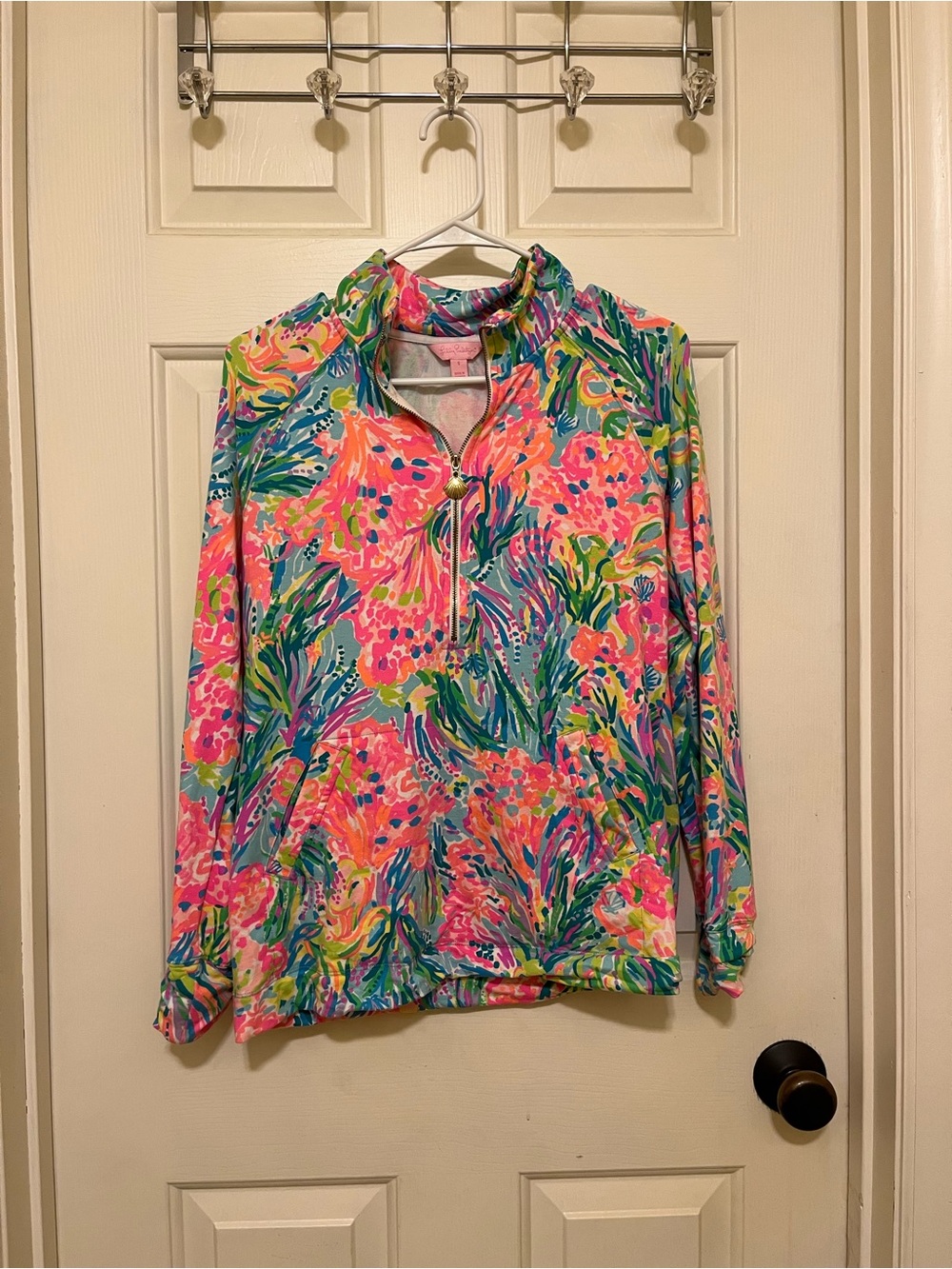 Lilly Pulitzer Skipper Multicolor Floral Zip Pullover - Pink, Teal & Yellow